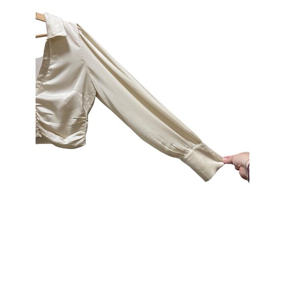 Altar’d State Satin Cropped Ruched Pirate Blouse Cream Size M Festival Baddie - Picture 9 of 12